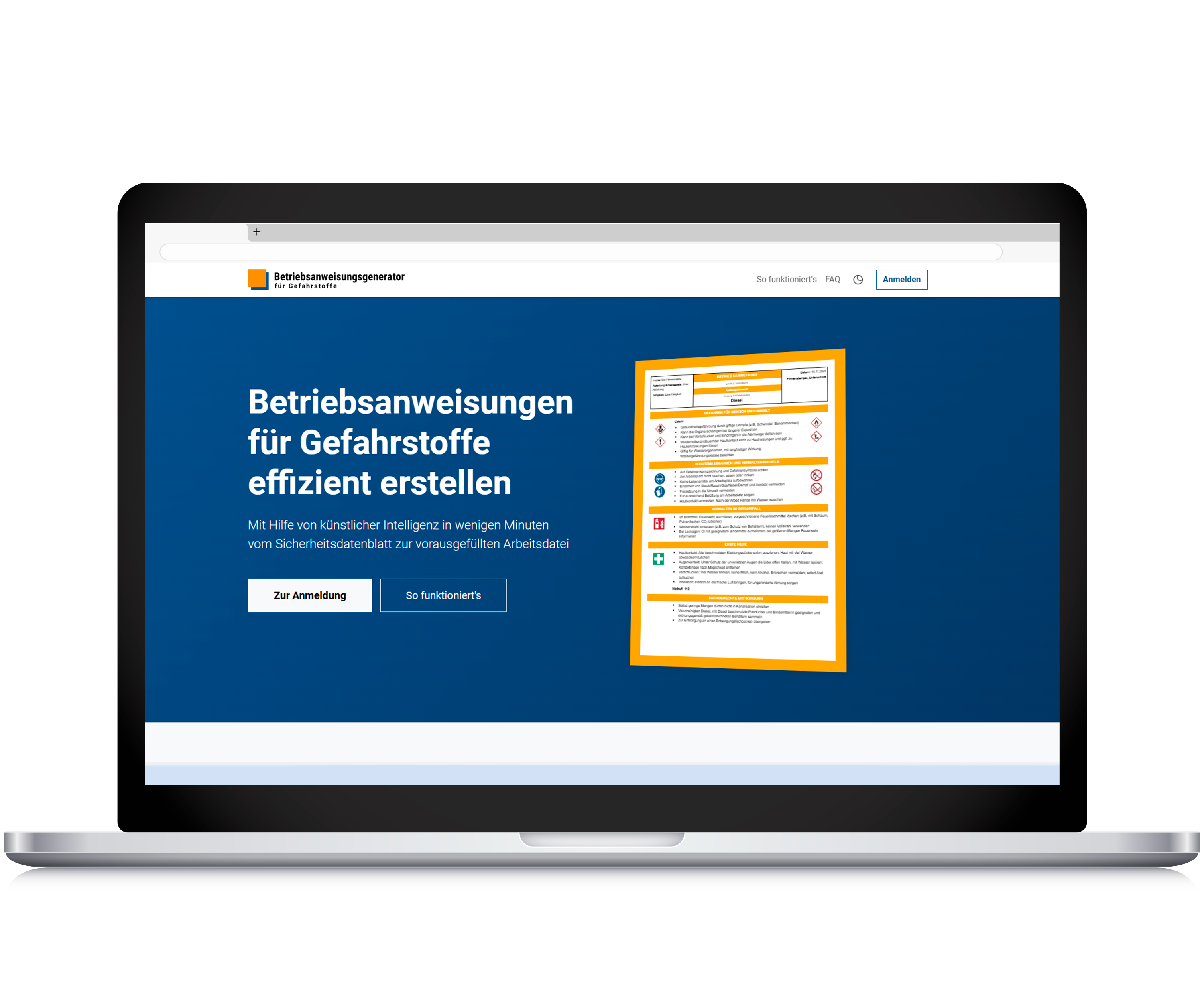 Oberfl&auml;che des Betriebsanweisungsgenerators f&uuml;r Gefahrstoffe